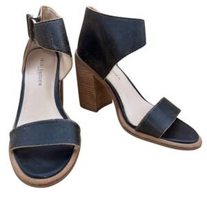 Kelsi Dagger Brooklyn Mayfair Black Distressed Leather Block Heel Sandals 7, EUC